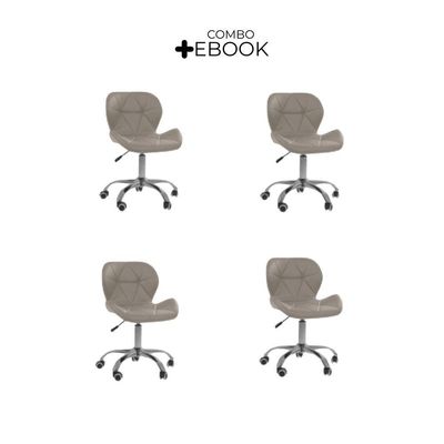 Kit 4 Cadeiras Office Eiffel Slim Ajustável Oficial Bege
