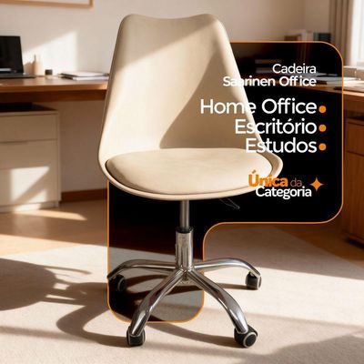 Cadeira Office Cromada Com Rodízio Giratória Saarinen Bege