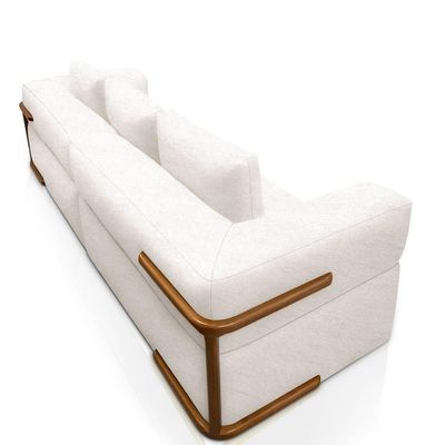 Sofá 4 Lugares 2,80m Em Tecido Bouclé Com Aplique Em Madeira – Scott Lucadi Off White