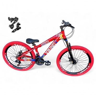 Bicicleta Aro 26 Vikingx Tuff Câmbios Shimano 21v Freeride Freio A Disco Aro Vmaxx Pneu Flame vermelho-Azul X25