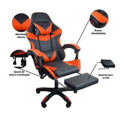 Cadeira Gamer Stillus Oficial Apoio Pés Preto/vermelho