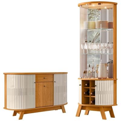 Kit Aparador Buffet Gadi E Cristaleira Marília Orgânico M07 Cinamomo Off White - Lyam Decor