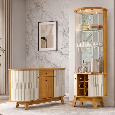 Kit Aparador Buffet Gadi E Cristaleira Marília Orgânico M07 Cinamomo Off White - Lyam Decor