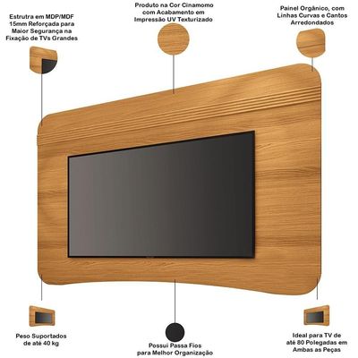 Rack Para Sala Martina Com Painel Para Tv 80 Pol Orgânico Ermione B01 Cinamomo - Lyam Decor