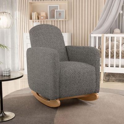 Poltrona De Amamentação Com Balanço Orgânica Saori W01 Linho Mescla Chumbo - Lyam Decor