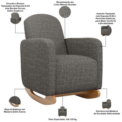 Poltrona De Amamentação Com Balanço Orgânica Saori W01 Linho Mescla Chumbo - Lyam Decor