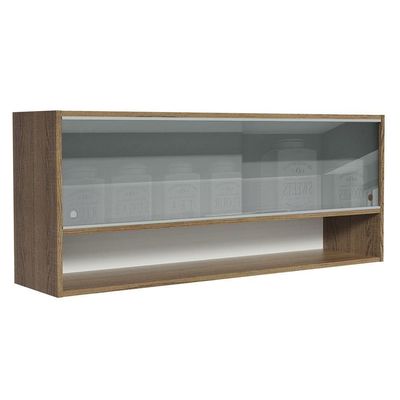 Armário Aéreo 120cm 2 Portas Correr Vidro Neutral 1 Nicho Rustic Para Cozinhas Glamy, Lux E Reims Madesa Rustic Rustic