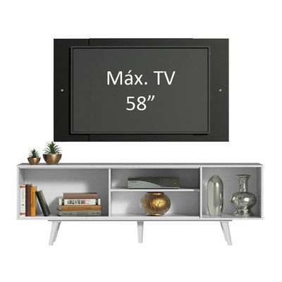 Rack Dubai com Pés e Painel até 58" Branco/preto Madesa
