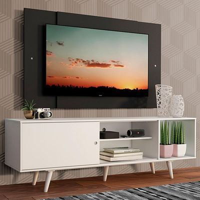 Rack Dubai com Pés e Painel até 58" Branco/preto Madesa