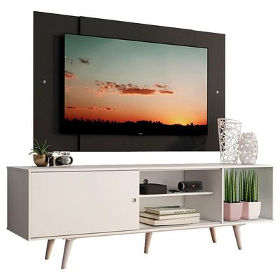 Rack Dubai com Pés e Painel até 58" Branco/preto Madesa