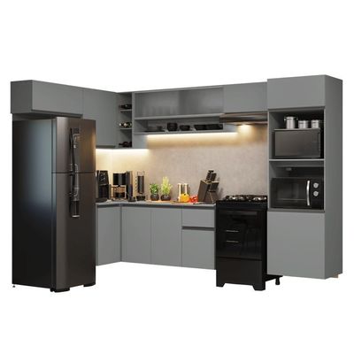 Armário De Cozinha Completa De Canto Suspenso 465cm Nice Madesa 06 Cinza