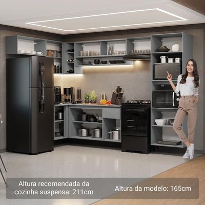 Armário De Cozinha Completa De Canto Suspenso 465cm Nice Madesa 06 Cinza