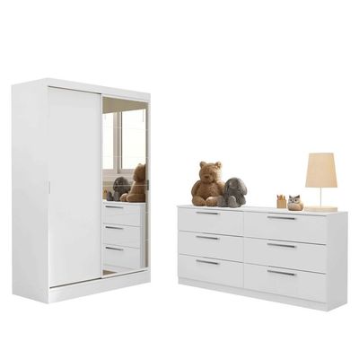 Kit Guarda-roupa Infantil Max 2 Portas De Correr Com Espelho + Cômoda Branco Madesa Branco