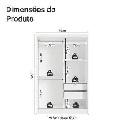 Kit Guarda-roupa Infantil Max 2 Portas De Correr Com Espelho + Cômoda Branco Madesa Branco