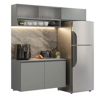 Armário De Cozinha Compacta Suspenso 200cm Nice Madesa XA07 Cinza