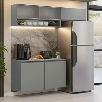 Armário De Cozinha Compacta Suspenso 200cm Nice Madesa XA07 Cinza