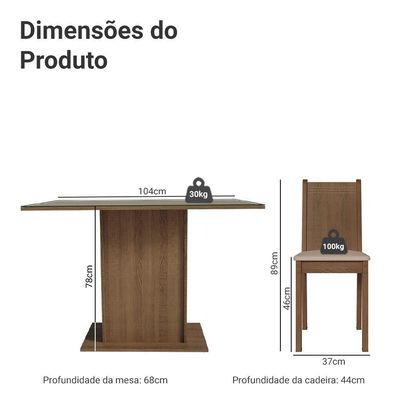 Conjunto Sala De Jantar Mesa Tampo De Vidro 4 Cadeiras Rustic/bege Camélia Madesa
