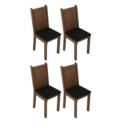Conjunto Sala De Jantar Mesa Tampo De Vidro 4 Cadeiras Preto/rustic Camélia Madesa