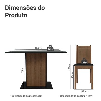 Conjunto Sala De Jantar Mesa Tampo De Vidro 4 Cadeiras Preto/rustic Camélia Madesa