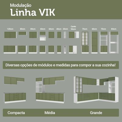 Balcão De Cozinha 120 Cm 2 Portas 3 Gavetas Branco/verde Vik Madesa Branco/verde