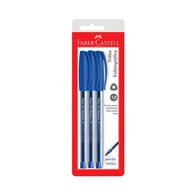 Caneta Esferográfica Faber-Castell Trilux 1.0mm Azul com 3 Unidades