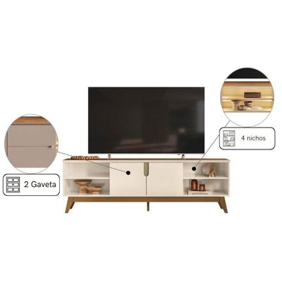 Rack Para Tv Off White Com Prateleiras E Pés Retrô Off White Amendoa