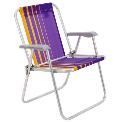 Kit 04 Cadeiras De Praia Tramontina Samoa Alta Em Alumínio Com Assento Roxo E Amarelo 92900003