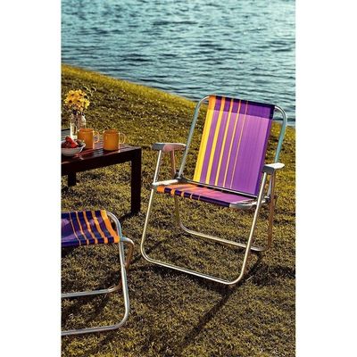 Kit 04 Cadeiras De Praia Tramontina Samoa Alta Em Alumínio Com Assento Roxo E Amarelo 92900003