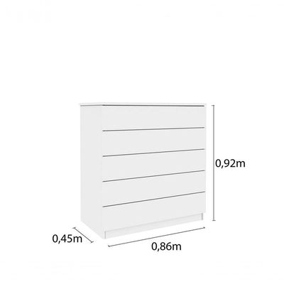 Cômoda Para Quarto Solteiro 5 Gavetas - Premium-neve - Tcil Móveis