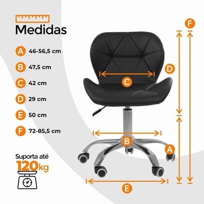 Cadeira Office Eiffel Slim Com Base Giratória Oficial Preto