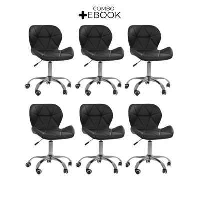 Kit 6 Cadeiras Office Eiffel Slim Oficial Preta