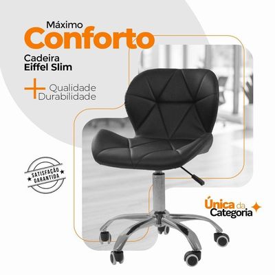 Kit 6 Cadeiras Office Eiffel Slim Oficial Preta