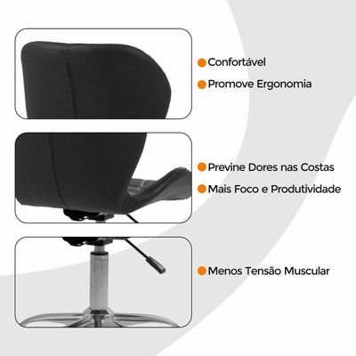 Kit 4 Cadeiras Office Eiffel Slim Ajustável Oficial Preta