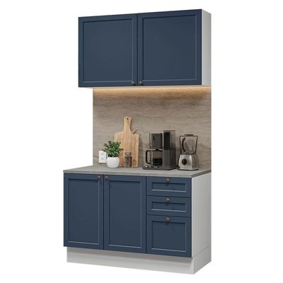 Armário De Cozinha Compacta 120 Cm Branco/azul Vik Madesa 01 Branco/azul