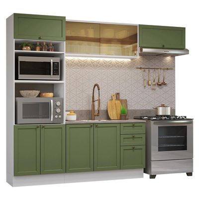 Armário De Cozinha Completa 270 Cm Branco-verde Vik Madesa 04 Branco-verde
