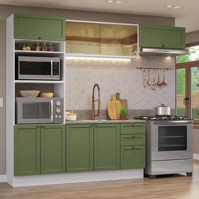 Armário De Cozinha Completa 270 Cm Branco-verde Vik Madesa 04 Branco-verde