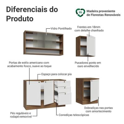 Armário De Cozinha Compacta 180 Cm Rustic-branco Vik Madesa 03 Rustic-branco