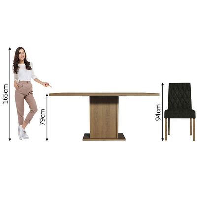 Conjunto Sala De Jantar Mesa Tampo De Madeira 6 Cadeiras Hanna Madesa Rustic/oxford