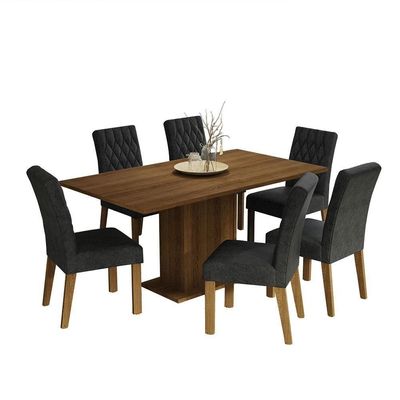 Conjunto Sala De Jantar Mesa Tampo De Madeira 6 Cadeiras Hanna Madesa Rustic/oxford