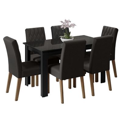 Conjunto Sala De Jantar Mesa Tampo De Vidro 6 Cadeiras Rustic/preto/oxford Odara Madesa Rustic/preto/oxford