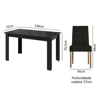 Conjunto Sala De Jantar Mesa Tampo De Vidro 6 Cadeiras Rustic/preto/oxford Odara Madesa Rustic/preto/oxford