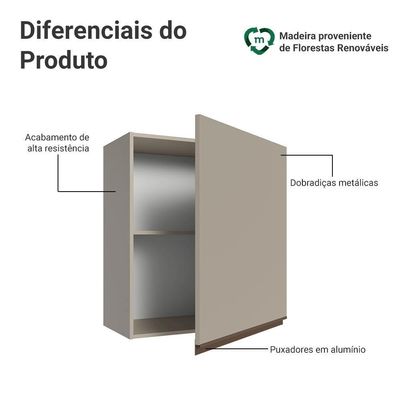 Armário Aéreo 60 Cm 1 Porta Nice Madesa Crema