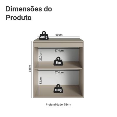Balcão De Cozinha 60 Cm 1 Porta Suspenso Nice Madesa Crema