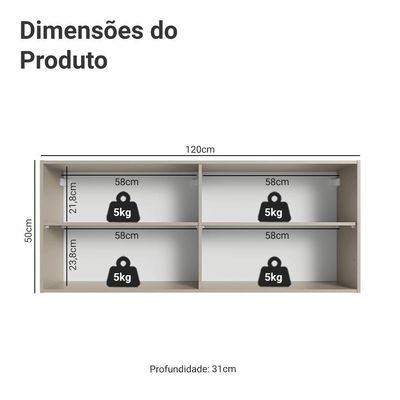 Armário Aéreo 120 Cm 2 Portas Nice Madesa Crema