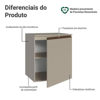 Balcão De Cozinha 60 Cm 1 Porta Suspenso Nice Madesa Crema