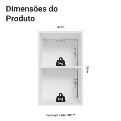 Armário Aéreo Para Quarto 40 Cm 2 Nichos Abertos Branco Neo Madesa