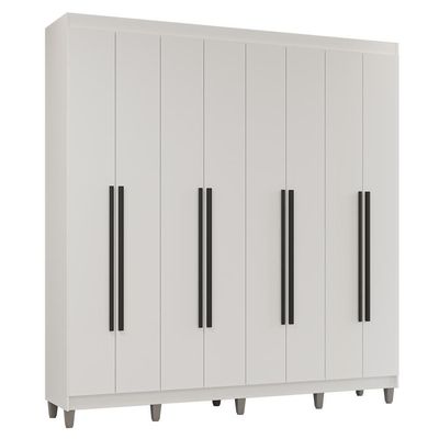 Guarda-roupa Casal Com Pés 8 Portas Batentes Branco-branco-preto Venus Madesa