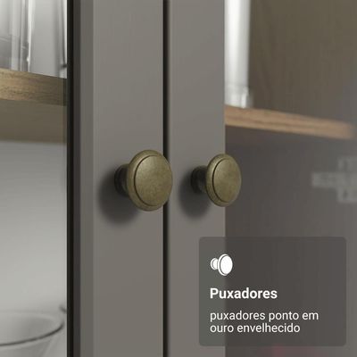 Cristaleira 70 Cm 2 Portas De Vidro Com Pés Trapézio Rustic-cinza-rustic Vik Madesa