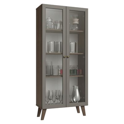 Cristaleira 70 Cm 2 Portas De Vidro Com Pés Trapézio Rustic-cinza-rustic Vik Madesa