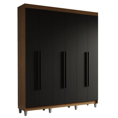Guarda-roupa Casal Com Pés 6 Portas Batentes Rustic-preto-preto Saturno Madesa